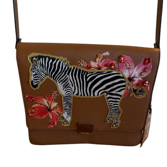Aldo Plumsprings Crossbody Handbag Zebra Design & Patch With Gemstones - Picture 10 of 16